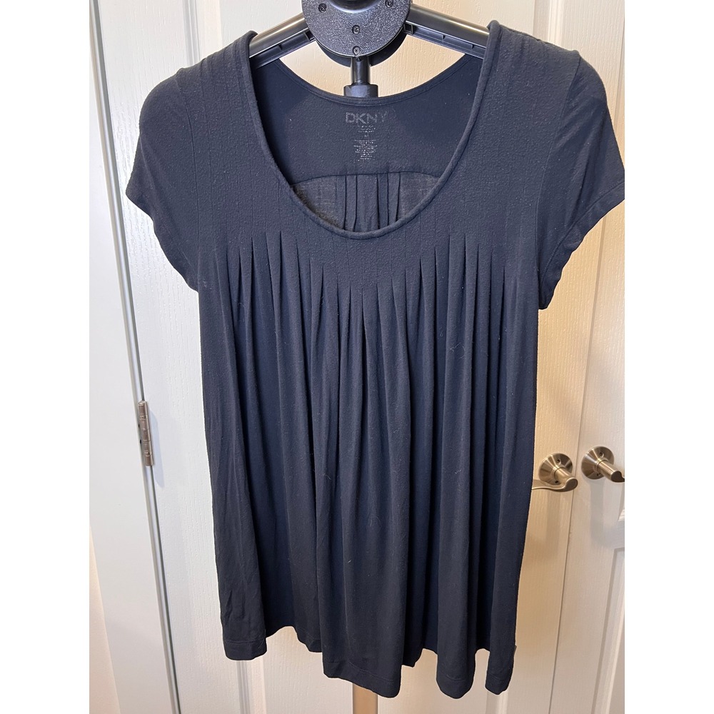 DKNY Scoop Neck Top Women L Black 90s Minimalist Corporate Chic Capsule Y2K